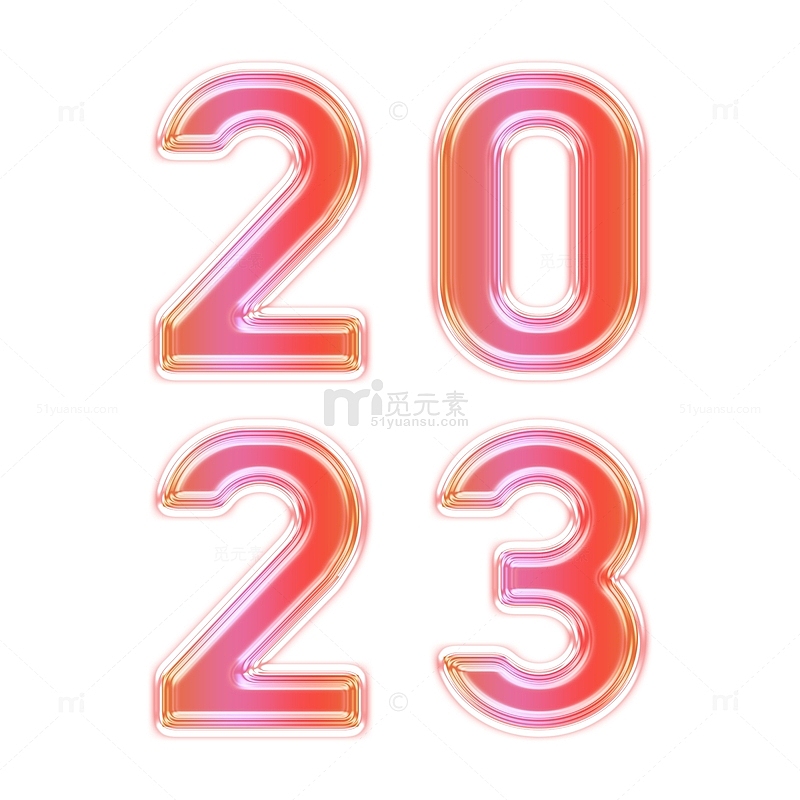 红色渐变2023果冻字玻璃字新年创意数字