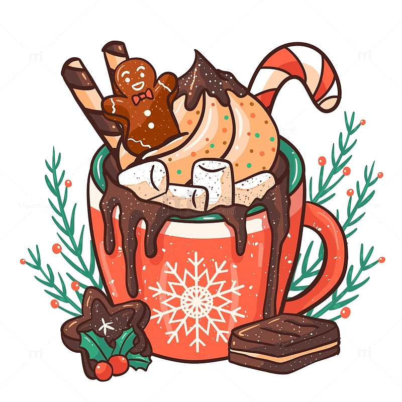 卡通可爱饮料咖啡饼干圣诞精品手绘元素