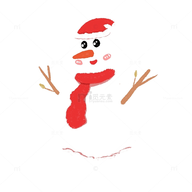 白色手绘可爱戴围巾雪人圣诞节日冬至元素材