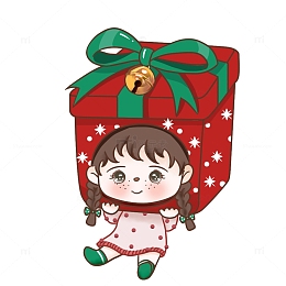 红色绿色卡通可爱麋鹿妆女孩圣诞精品手绘图