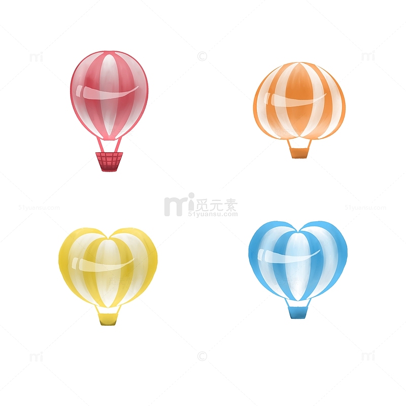 糖果色立体风格热气球漂浮手绘图
