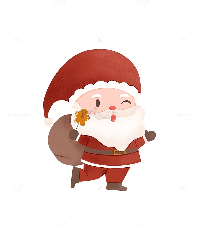 红色可爱拿姜饼的圣诞老人圣诞节手绘图