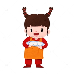 冬至手抱饺子女孩站姿手绘图