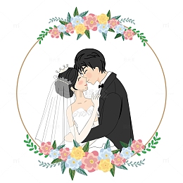 清新简约手绘卡通结婚人物元素