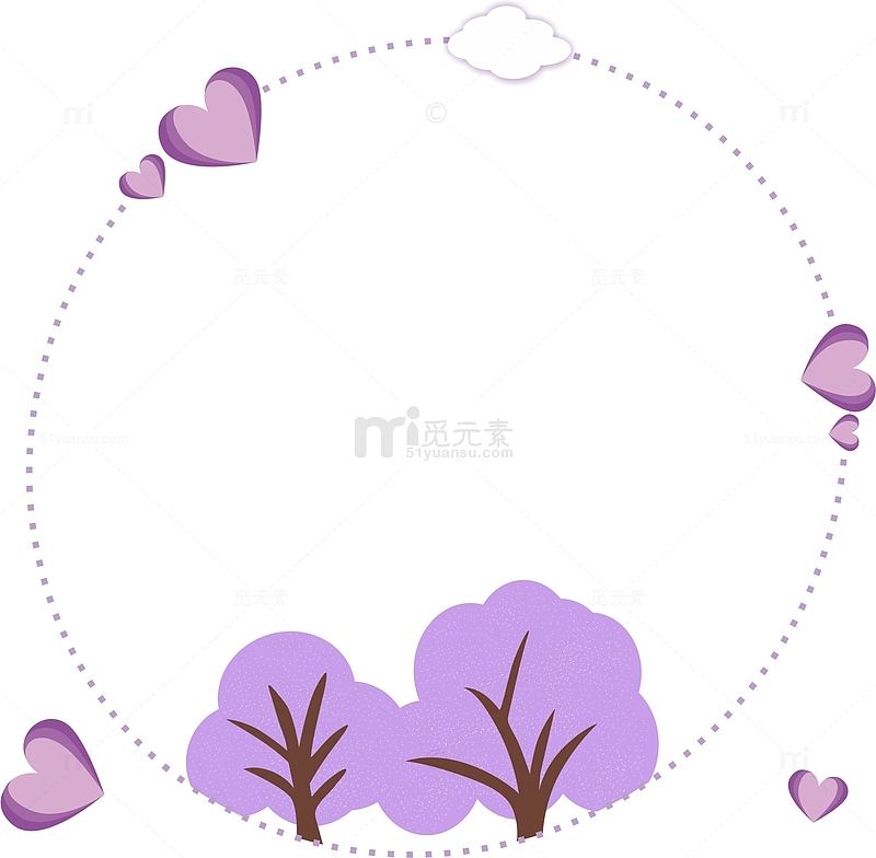 紫色小清新树木心心元素