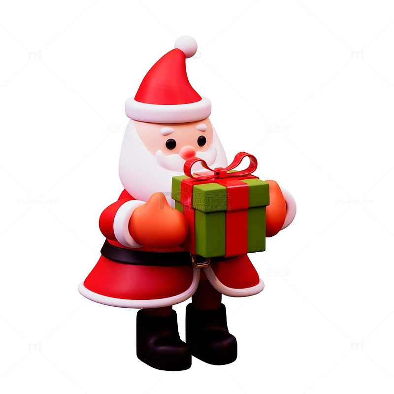 3D卡通抱着礼物盒子的圣诞老人圣诞节