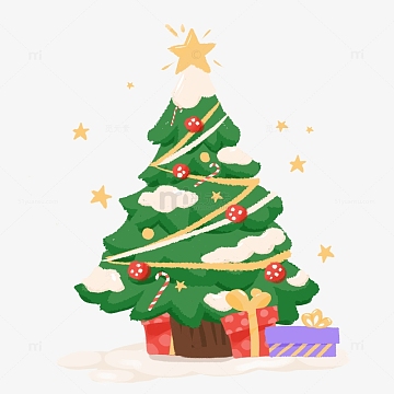 手绘卡通可爱圣诞节礼物装饰图案元素