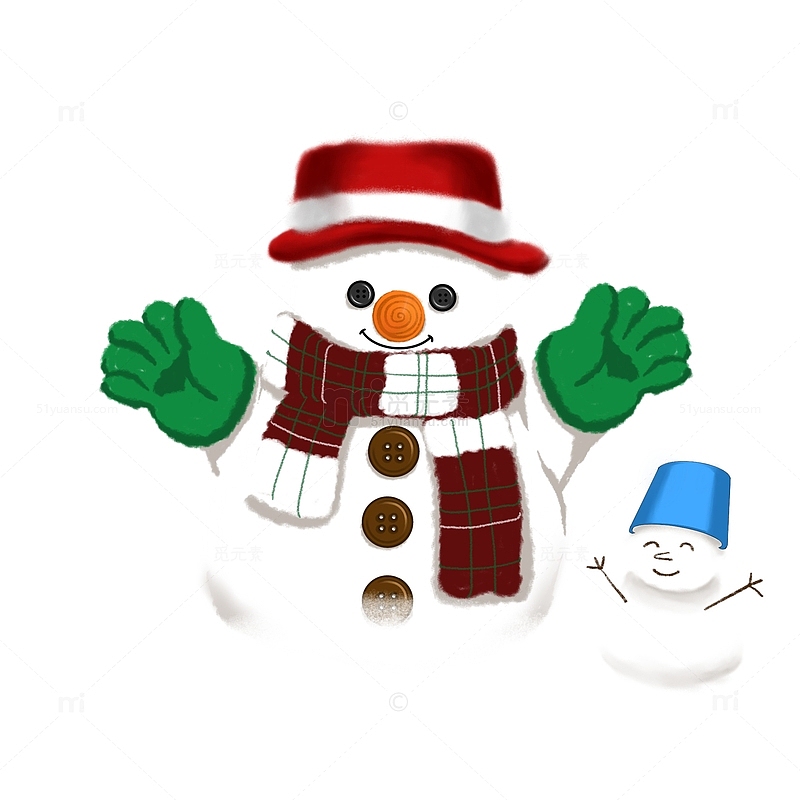 圣诞风戴围巾帽子可爱雪人手绘图