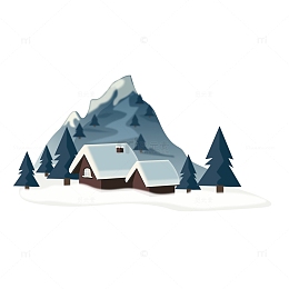 蓝色清新冬天森林大雪冬至小木屋插画元素