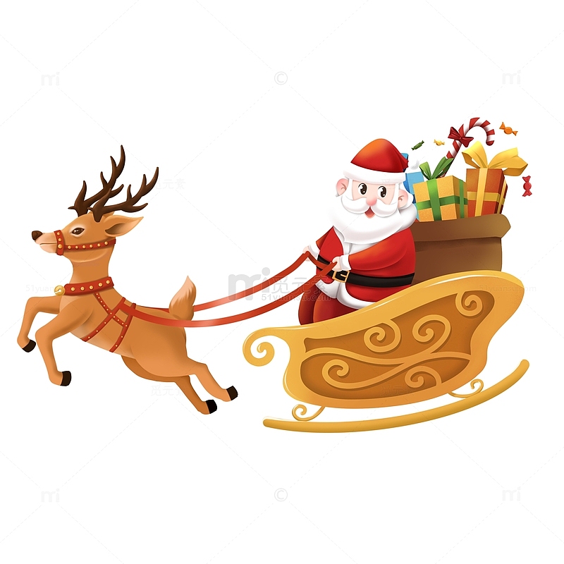 圣诞节麋鹿雪橇圣诞老人卡通装饰元素