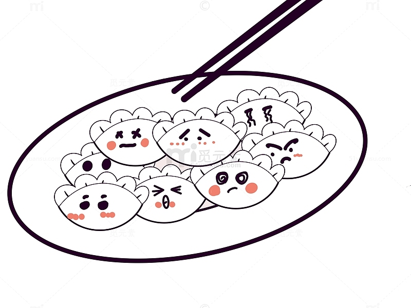 白色简约饺子冬至手绘图