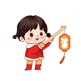 红色儿童打灯笼手绘图