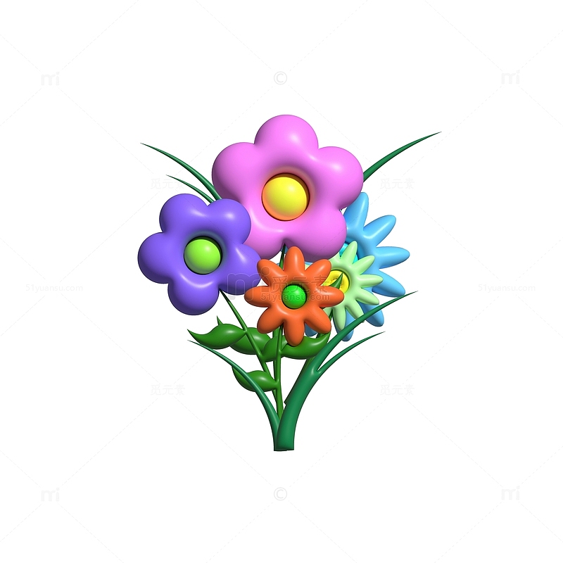 彩色可爱3D花束花朵素材