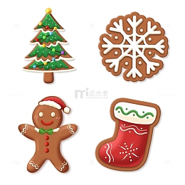 圣诞姜饼人圣诞树雪花圣诞袜装饰元素