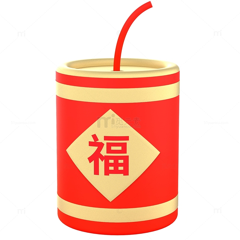 C4D红色春节爆竹新年喜庆元素