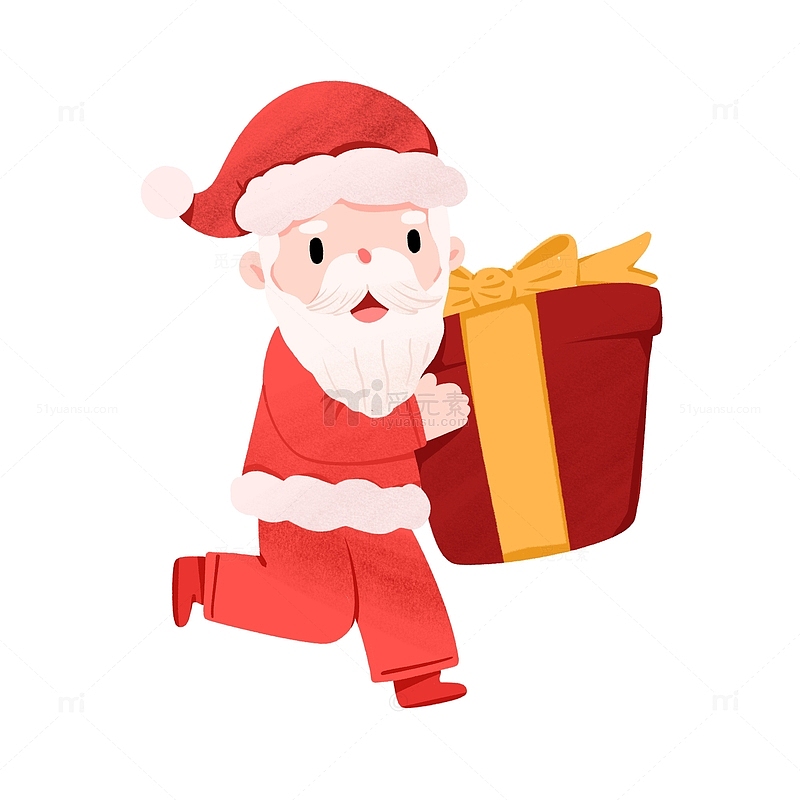 圣诞节圣诞老人抱圣诞礼物跑步送礼物手绘图