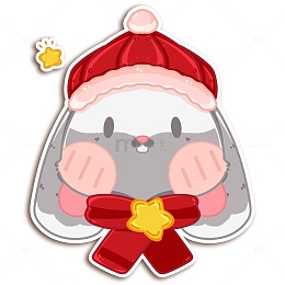 红色手绘卡通新年兔子元素