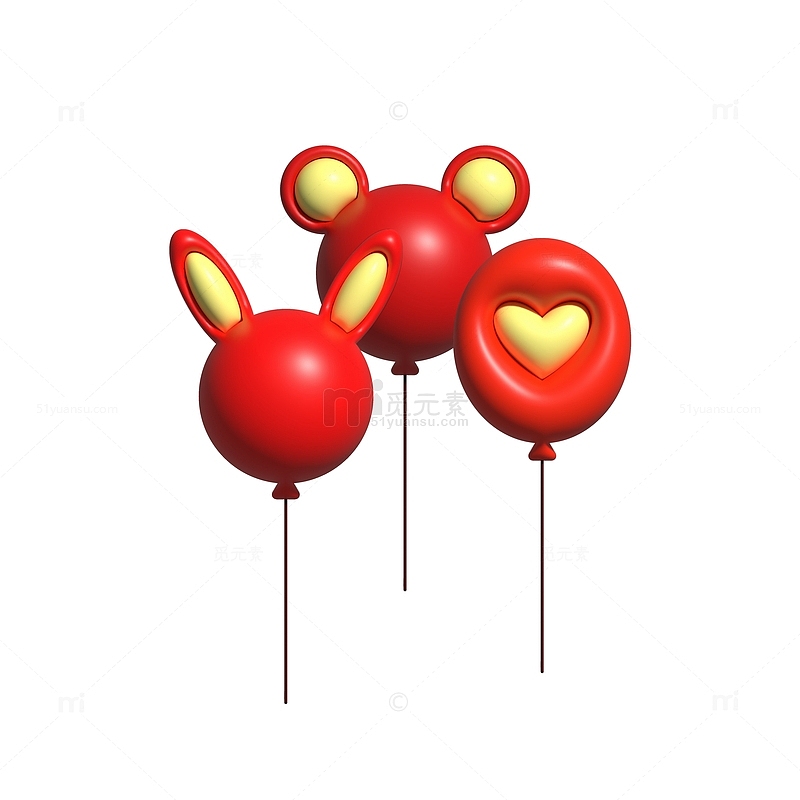 红色可爱节日庆祝气球3D元素