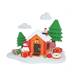 绿色3D立体圣诞节节日雪人圣诞树