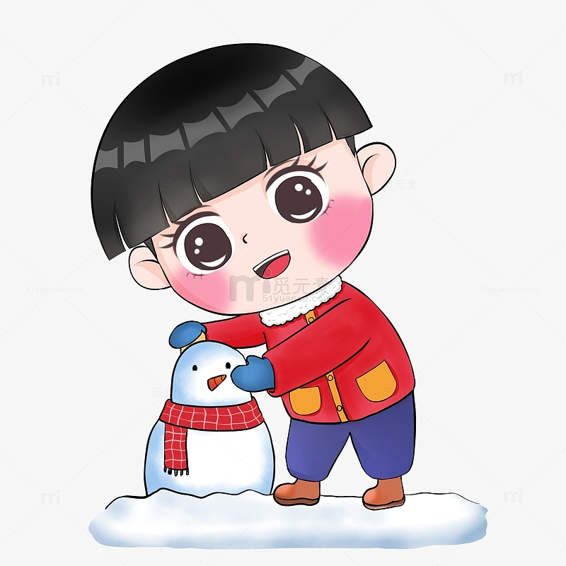 卡通冬季节日福娃堆雪人