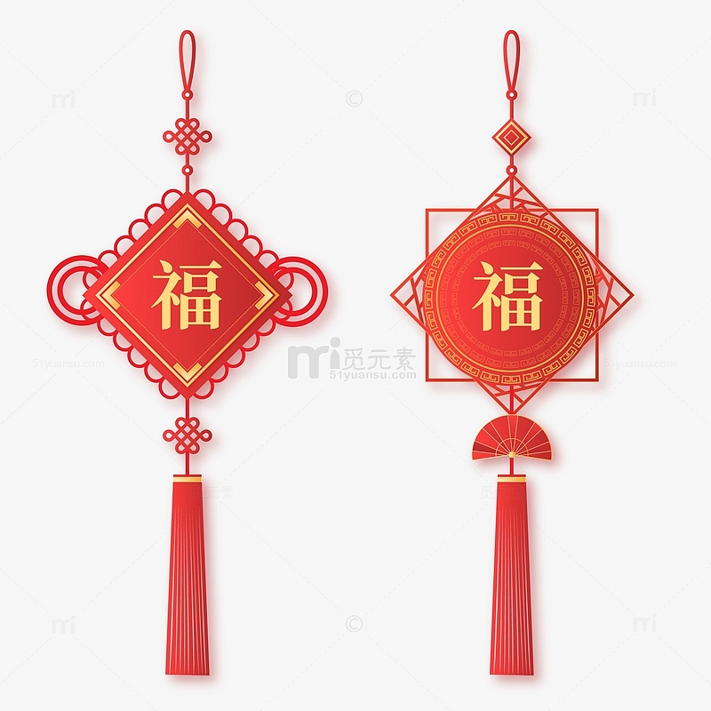 红色中国风传统中国结挂饰装饰元素