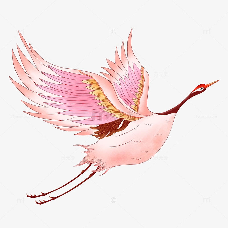 粉色国风国潮仙鹤手绘图