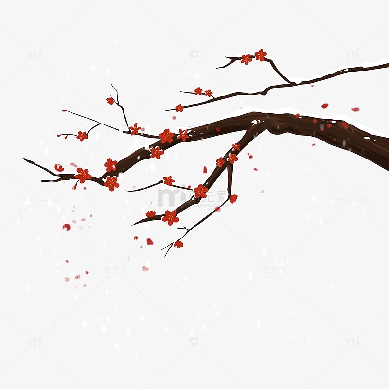 冬天新年红色梅花手绘装饰元素