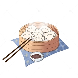 手绘冬至春节团圆蒸笼饺子
