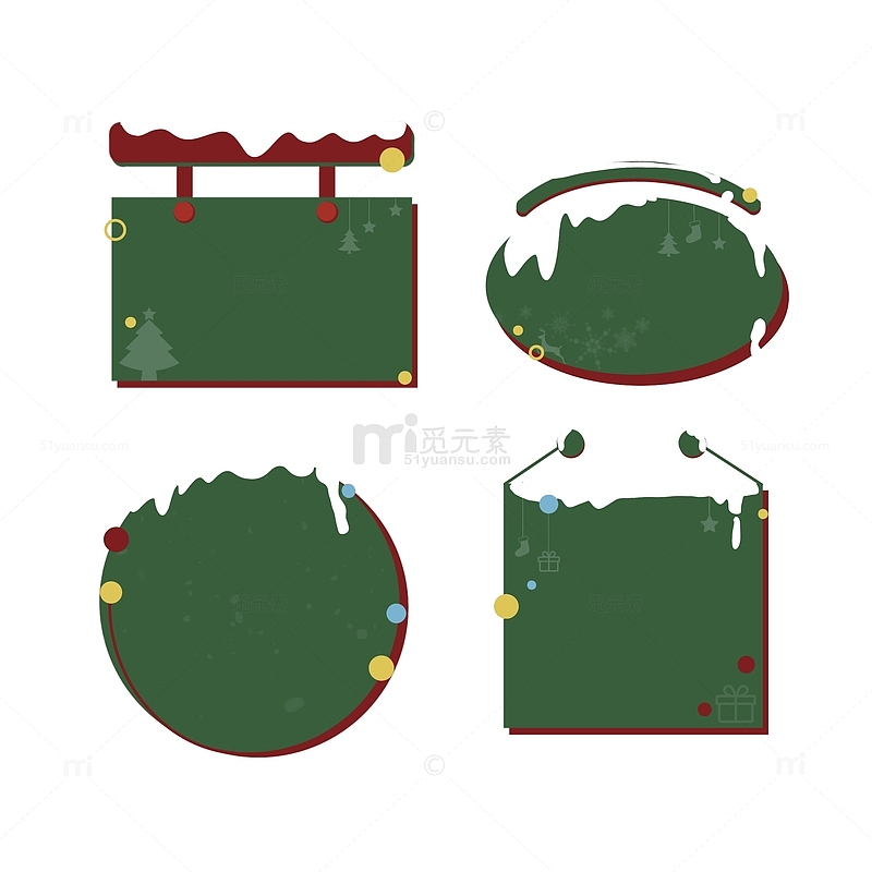 手绘可爱红绿简约对话框标题框圣诞节元素