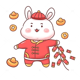 卡通小兔子兔年生肖放鞭炮新年元素