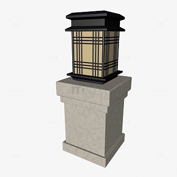 庭院公园中式方形立体黑框路灯