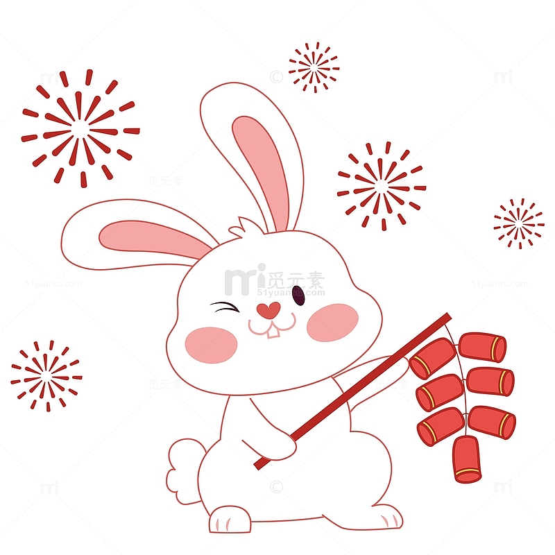 可爱卡通2023兔年新年元旦放鞭炮的兔子