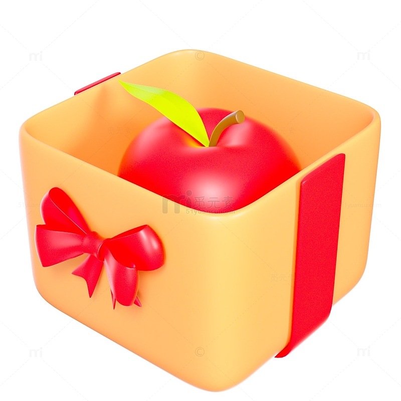 红色卡通苹果礼盒圣诞精品3D元素