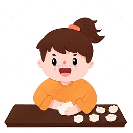 冬至包汤圆高马尾女孩手绘图
