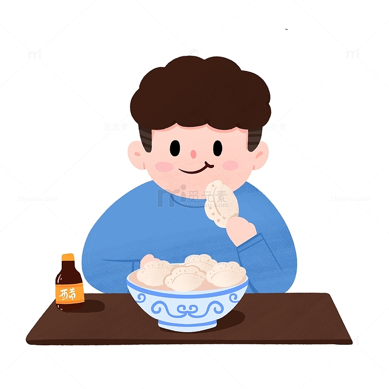 冬至吃饺子小胖子男孩手绘图