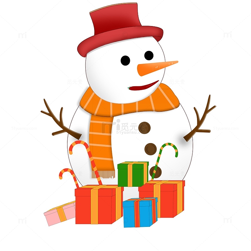 白色雪人礼盒圣诞节手绘元素
