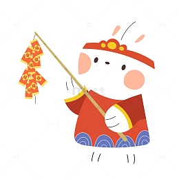 兔年新年兔子放鞭炮爆竹插画