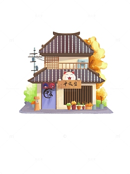 手绘偏写实文艺浪漫城市日系建筑