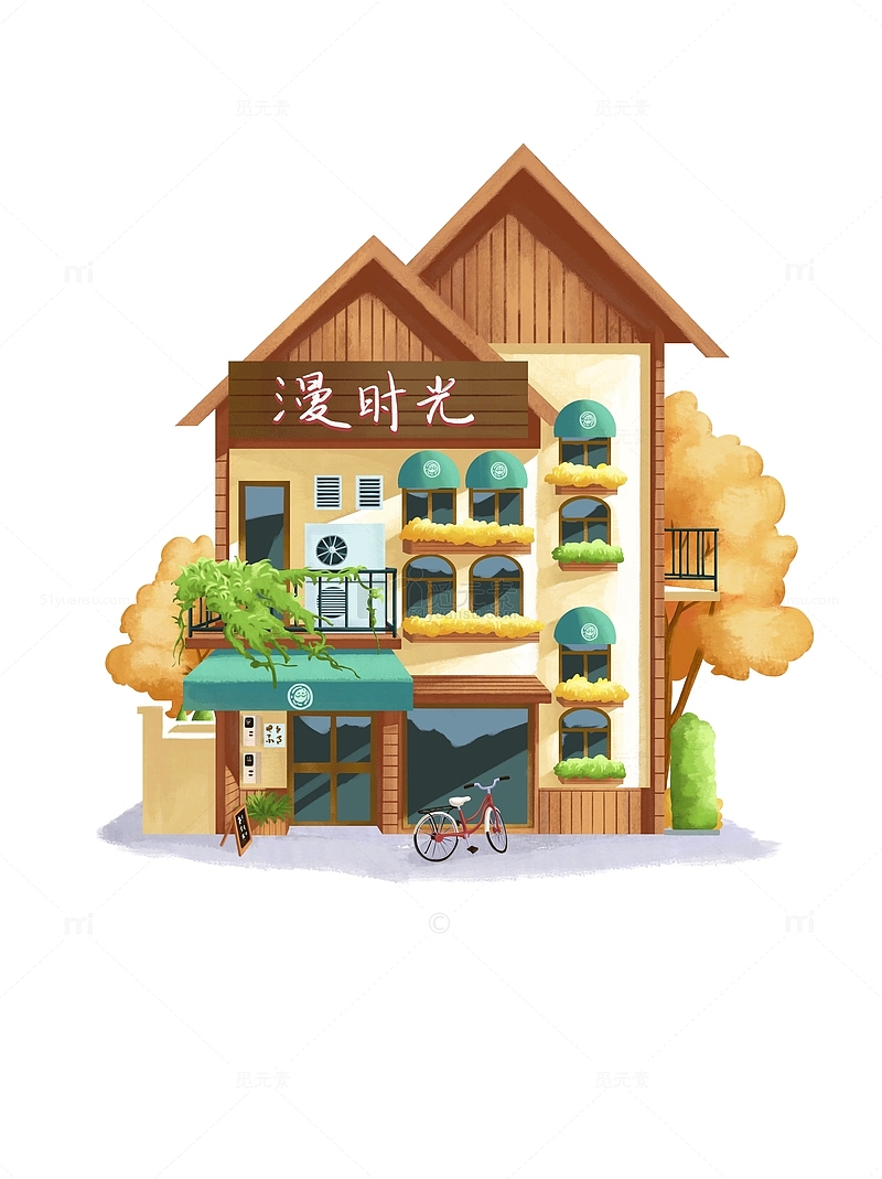 手绘偏写实文艺浪漫城市建筑