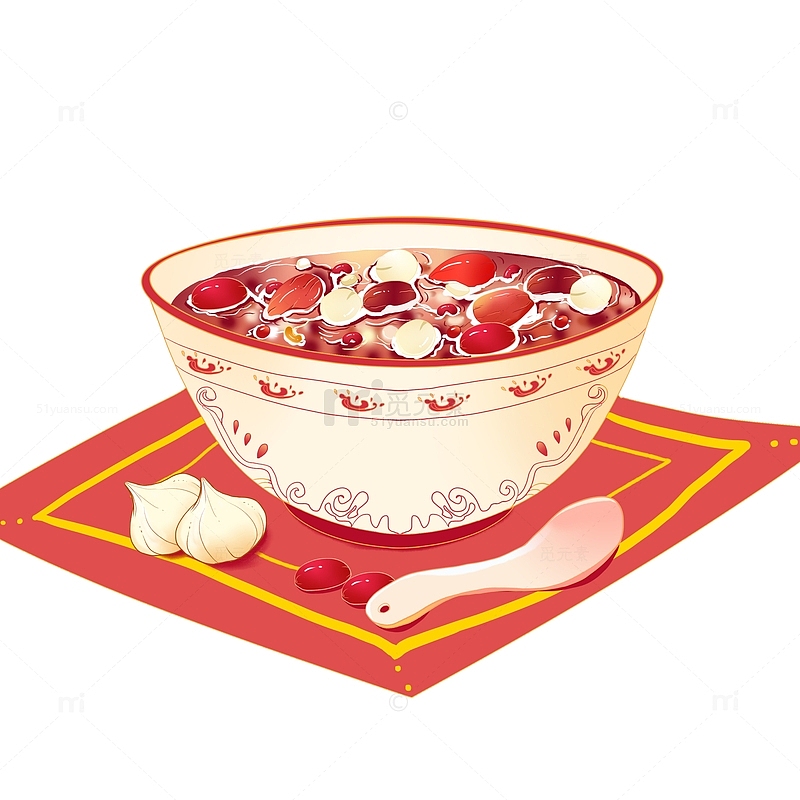 红色手绘国潮中国风腊八粥腊八蒜红枣素材
