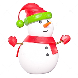红色卡通雪人圣诞精品3D元素