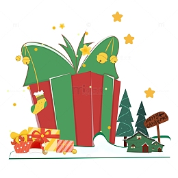 圣诞节红绿色礼盒氛围场景