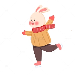 手绘卡通可爱兔子滑冰运动