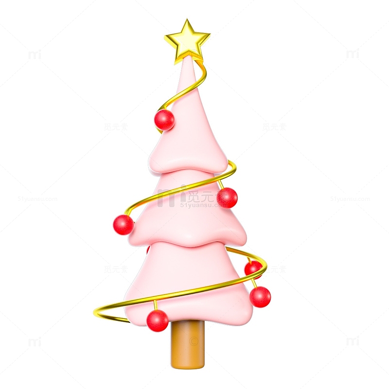 粉红色圣诞节圣诞树3D元素圣诞精品