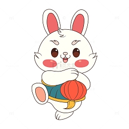 兔年新年元旦兔子抱拳灯笼插画