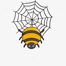 卡通蜘蛛昆虫网上捕食手绘图