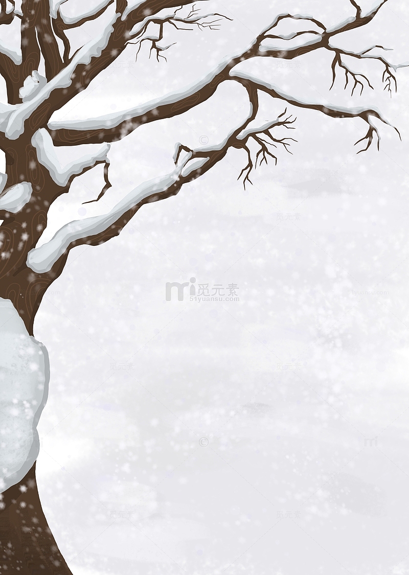 冬天雪景氛围感大树场景下雪手绘图