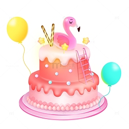 粉色草莓双层火烈鸟奶油蛋糕