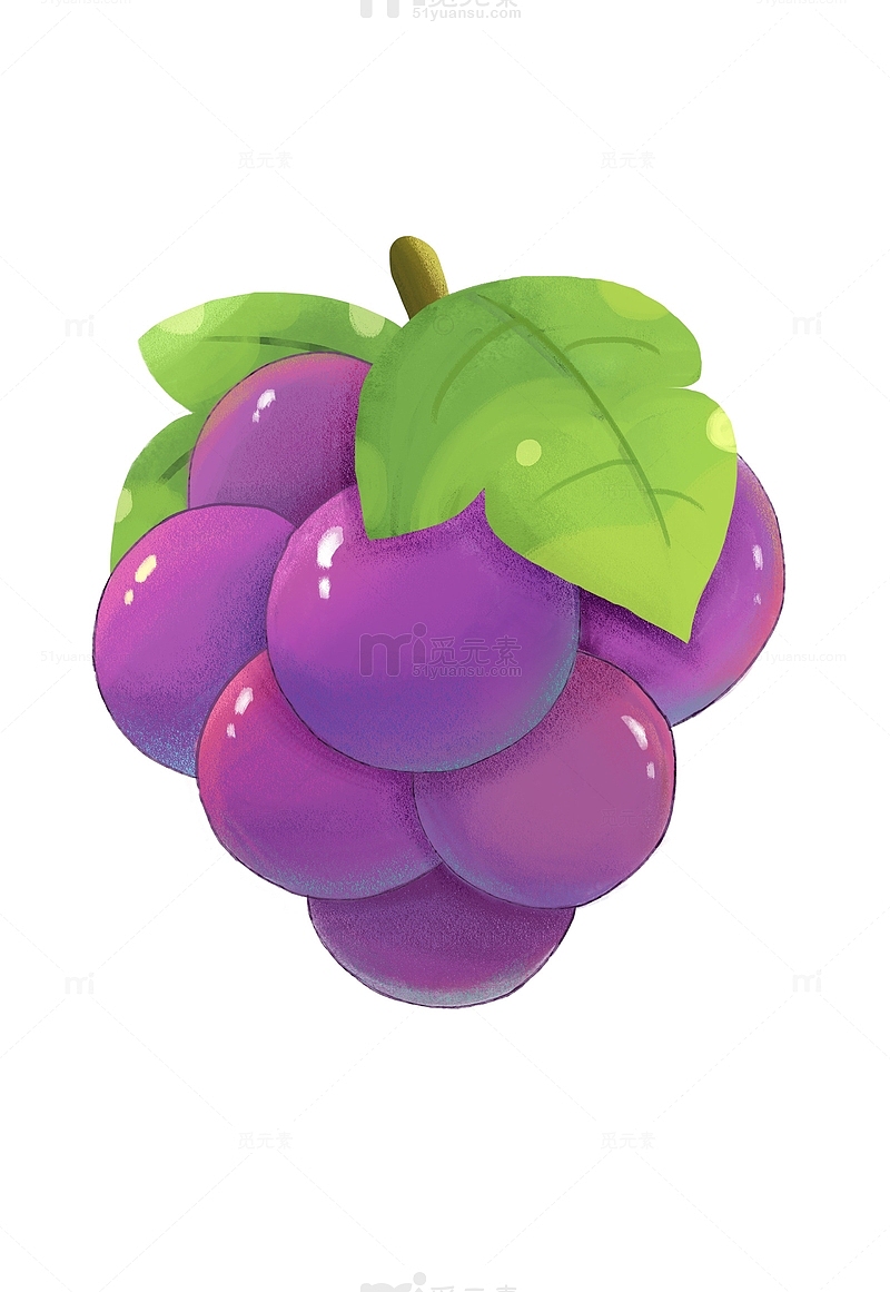 紫色卡通葡萄水果手绘插画素材