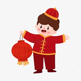 2023年新年春节提灯笼小男孩手绘图